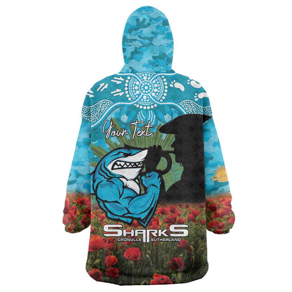 Personalised Sharks Rugby ANZAC Day Wearable Blanket Hoodie Last Post Poppy We Will Remember Them