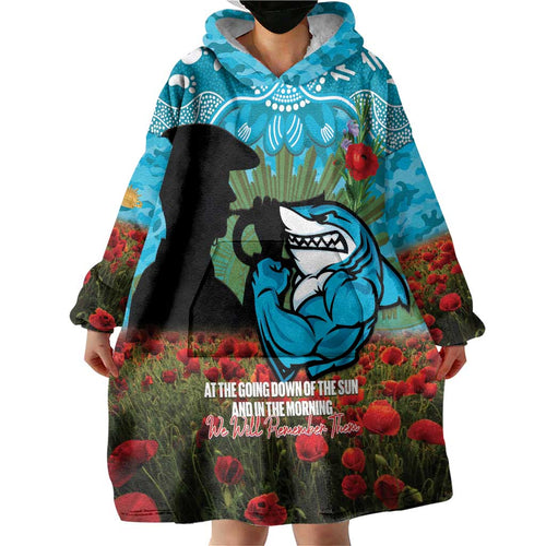 Personalised Sharks Rugby ANZAC Day Wearable Blanket Hoodie Last Post Poppy We Will Remember Them