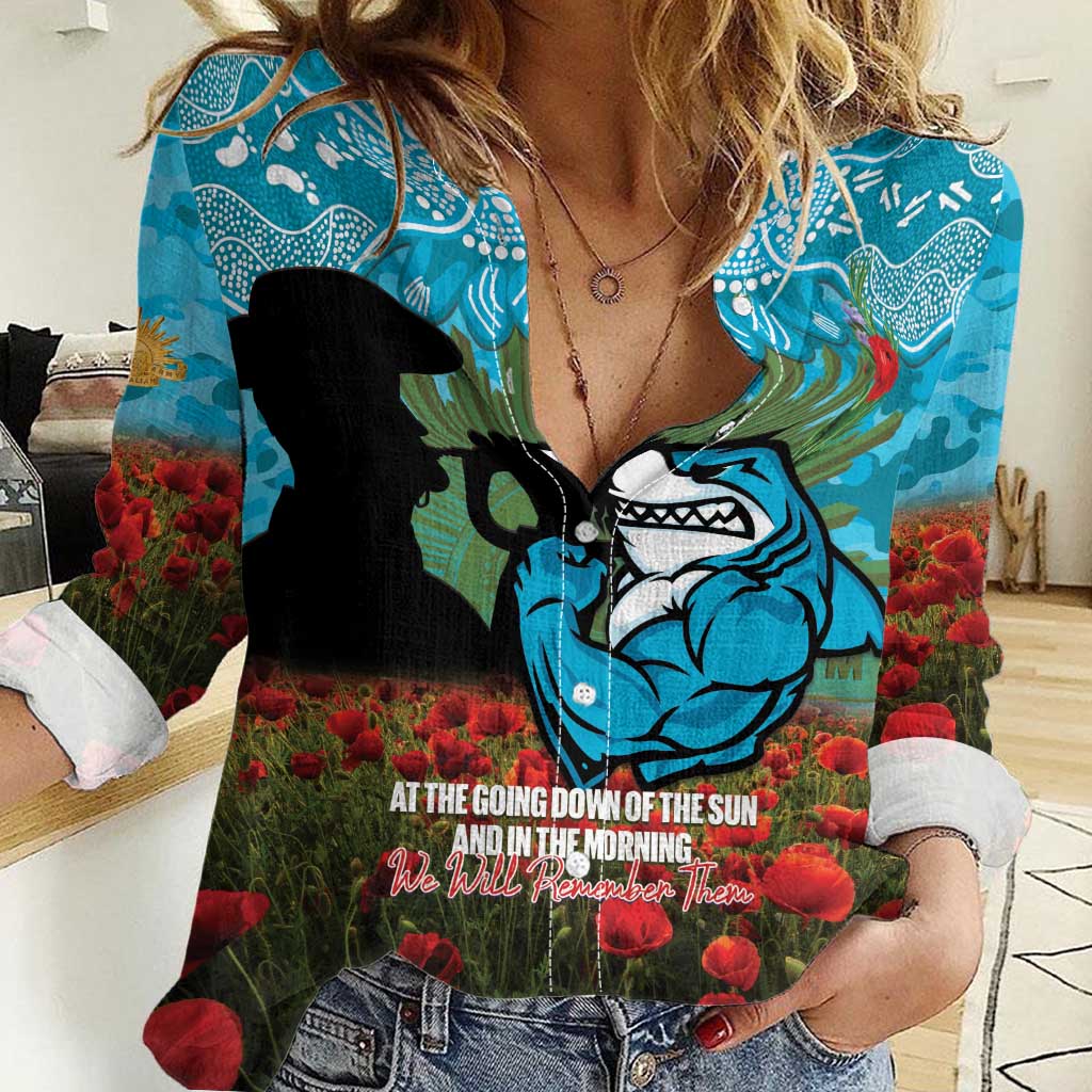 Personalised Sharks Rugby ANZAC Day Women Casual Shirt Last Post Poppy We Will Remember Them