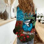 Personalised Sharks Rugby ANZAC Day Women Casual Shirt Last Post Poppy We Will Remember Them