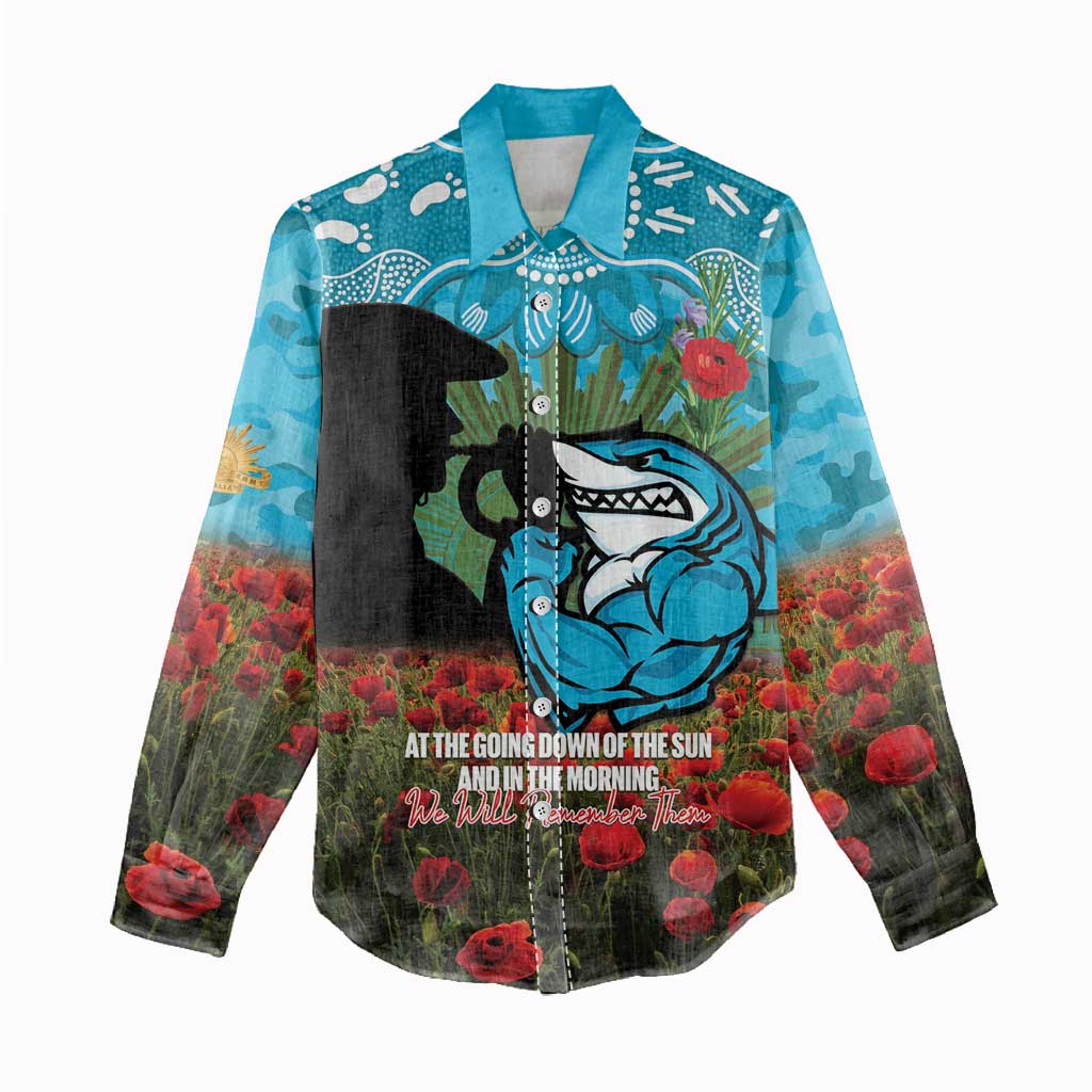 Personalised Sharks Rugby ANZAC Day Women Casual Shirt Last Post Poppy We Will Remember Them