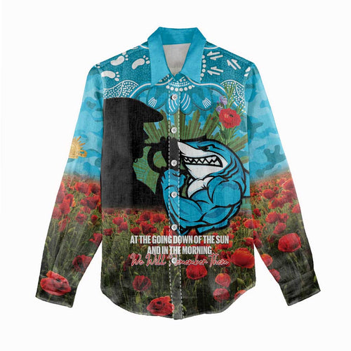Personalised Sharks Rugby ANZAC Day Women Casual Shirt Last Post Poppy We Will Remember Them