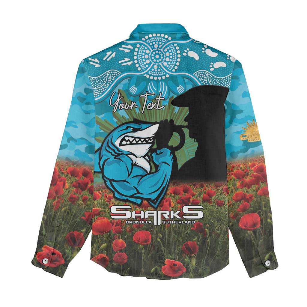 Personalised Sharks Rugby ANZAC Day Women Casual Shirt Last Post Poppy We Will Remember Them