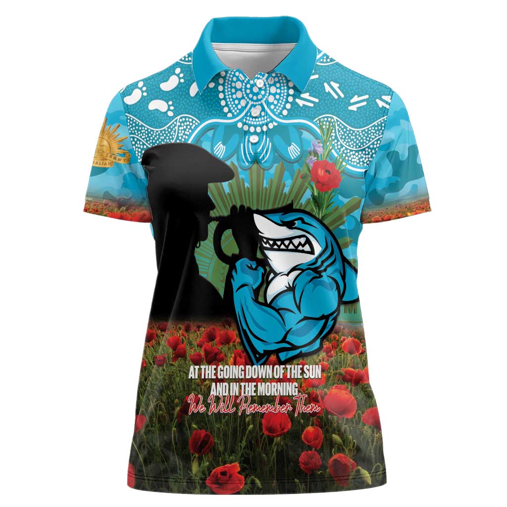 Personalised Sharks Rugby ANZAC Day Women Polo Shirt Last Post Poppy We Will Remember Them
