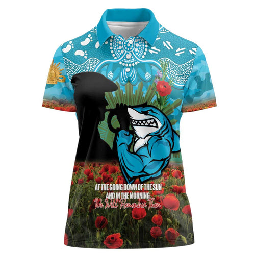Personalised Sharks Rugby ANZAC Day Women Polo Shirt Last Post Poppy We Will Remember Them