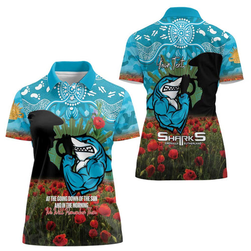 Personalised Sharks Rugby ANZAC Day Women Polo Shirt Last Post Poppy We Will Remember Them