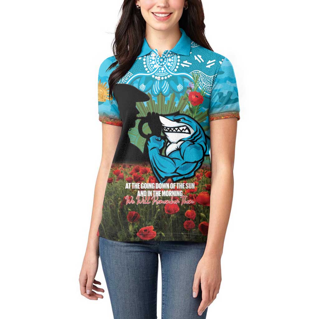 Personalised Sharks Rugby ANZAC Day Women Polo Shirt Last Post Poppy We Will Remember Them