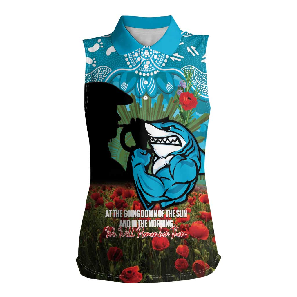Personalised Sharks Rugby ANZAC Day Women Sleeveless Polo Shirt Last Post Poppy We Will Remember Them