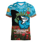 Personalised Sharks Rugby ANZAC Day Women V-Neck T-Shirt Last Post Poppy We Will Remember Them