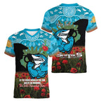 Personalised Sharks Rugby ANZAC Day Women V-Neck T-Shirt Last Post Poppy We Will Remember Them