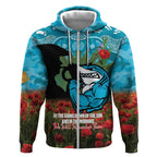 Personalised Sharks Rugby ANZAC Day Zip Hoodie Last Post Poppy We Will Remember Them