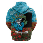 Personalised Sharks Rugby ANZAC Day Zip Hoodie Last Post Poppy We Will Remember Them