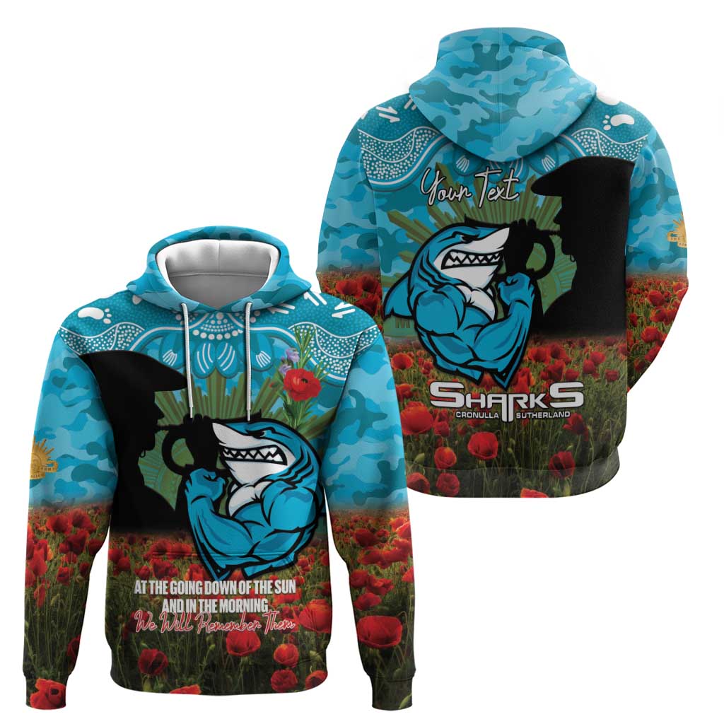 Personalised Sharks Rugby ANZAC Day Zip Hoodie Last Post Poppy We Will Remember Them