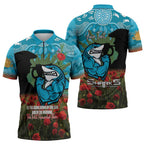Personalised Sharks Rugby ANZAC Day Zipper Polo Shirt Last Post Poppy We Will Remember Them