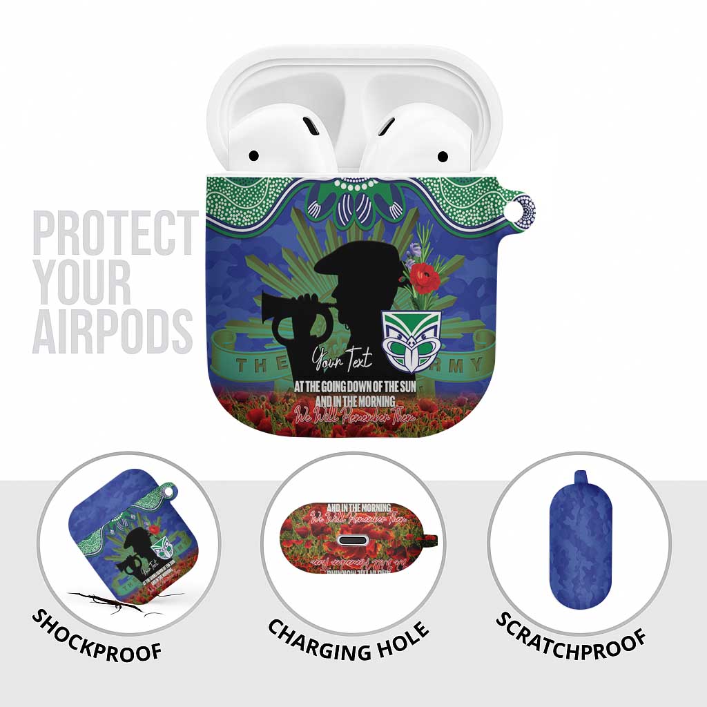 Personalised NZ Warriors Rugby ANZAC Day AirPods Case Last Post Poppy We Will Remember Them