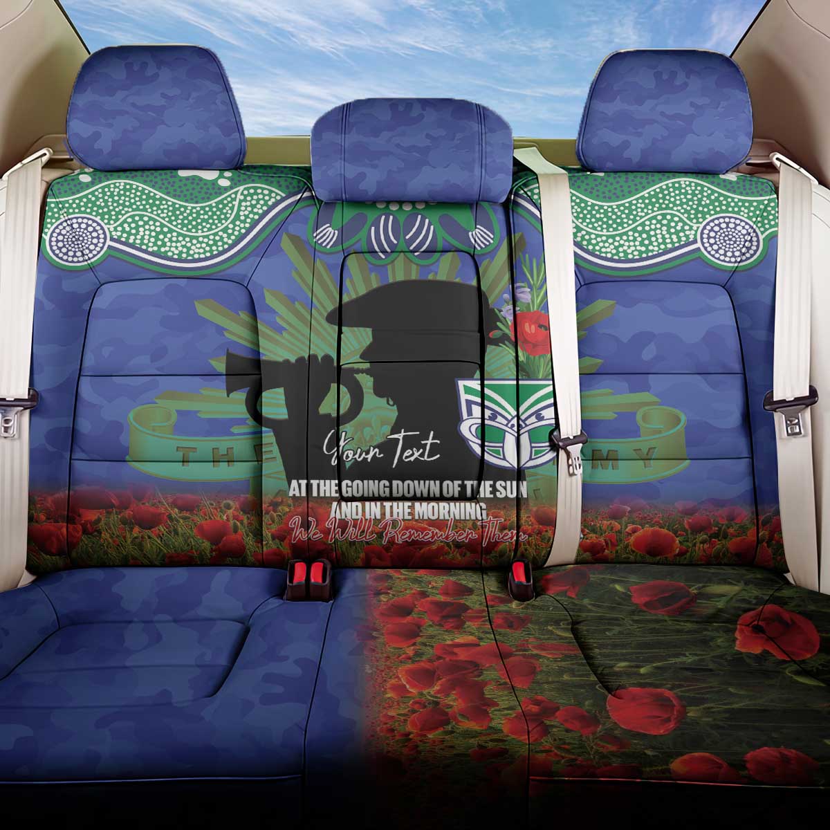 Personalised NZ Warriors Rugby ANZAC Day Back Car Seat Cover Last Post Poppy We Will Remember Them