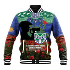 Personalised NZ Warriors Rugby ANZAC Day Baseball Jacket Last Post Poppy We Will Remember Them