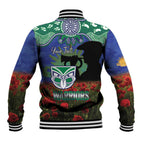 Personalised NZ Warriors Rugby ANZAC Day Baseball Jacket Last Post Poppy We Will Remember Them