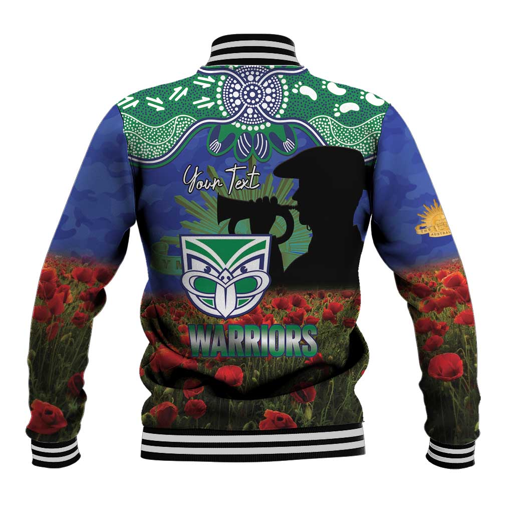 Personalised NZ Warriors Rugby ANZAC Day Baseball Jacket Last Post Poppy We Will Remember Them