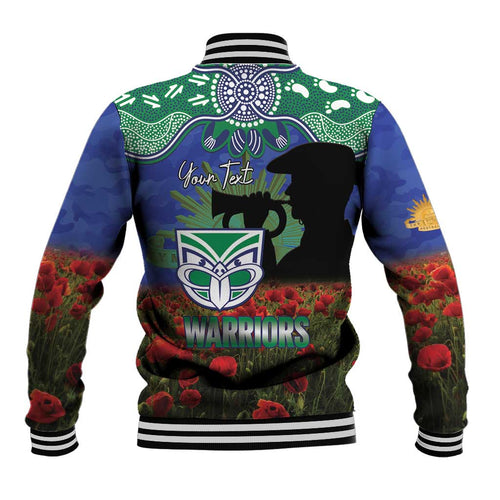 Personalised NZ Warriors Rugby ANZAC Day Baseball Jacket Last Post Poppy We Will Remember Them