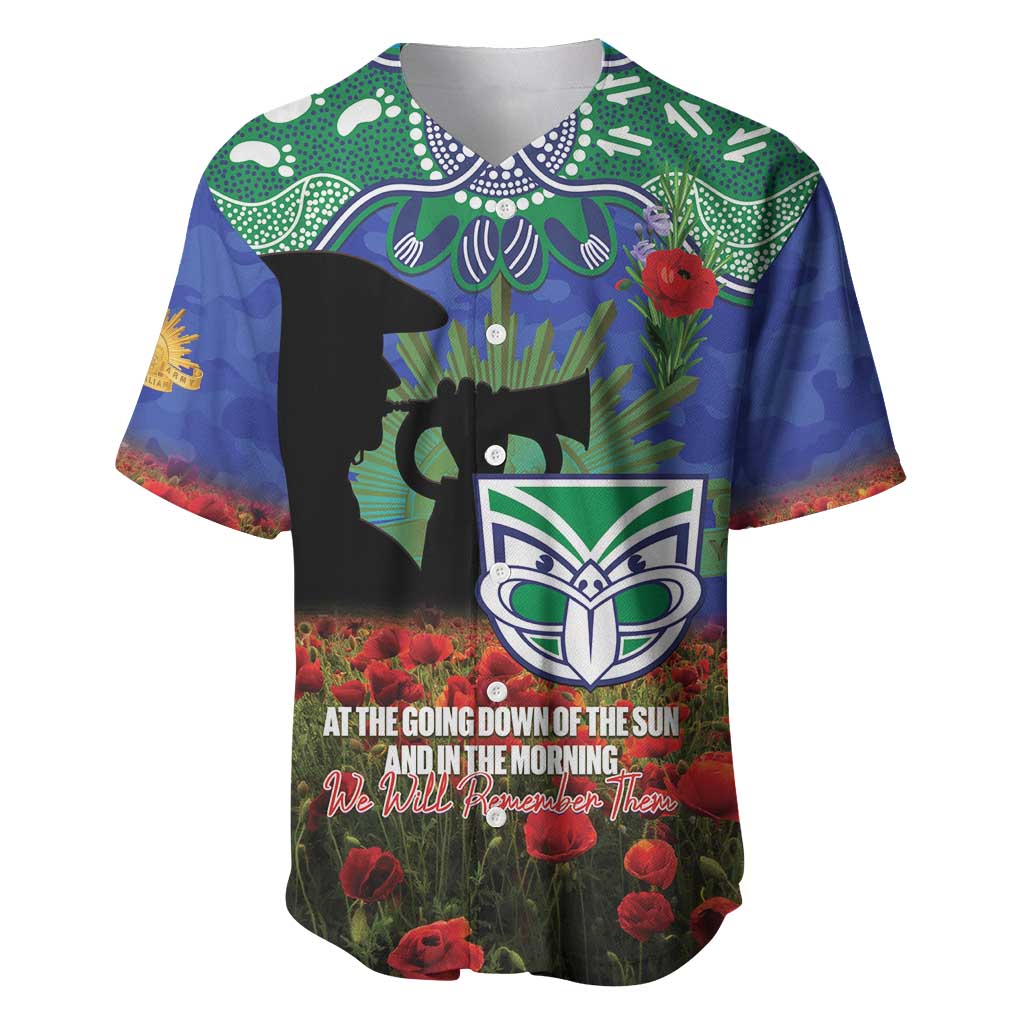 Personalised NZ Warriors Rugby ANZAC Day Baseball Jersey Last Post Poppy We Will Remember Them