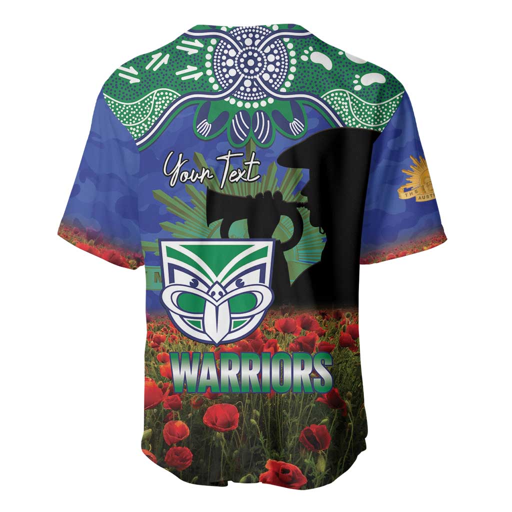 Personalised NZ Warriors Rugby ANZAC Day Baseball Jersey Last Post Poppy We Will Remember Them
