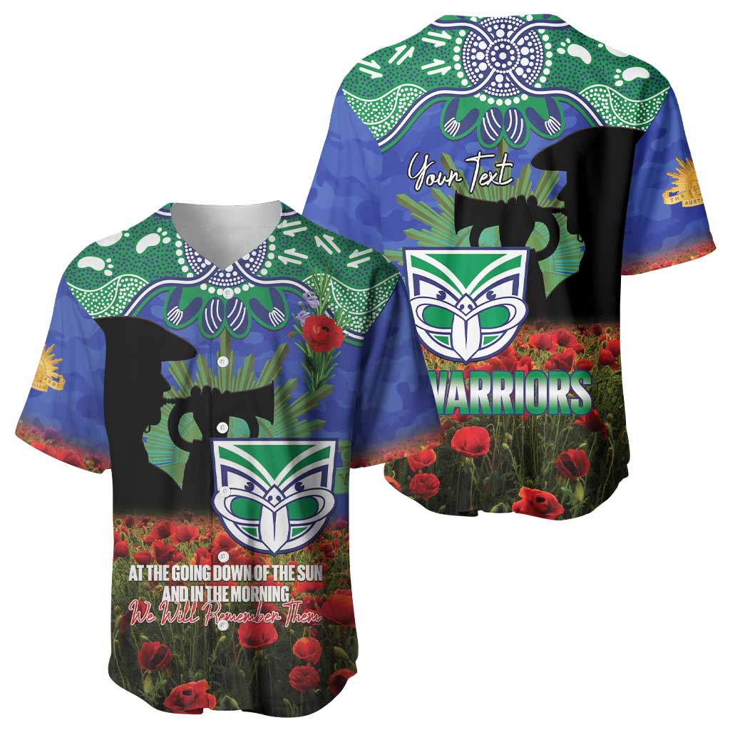 Personalised NZ Warriors Rugby ANZAC Day Baseball Jersey Last Post Poppy We Will Remember Them