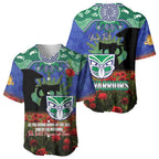 Personalised NZ Warriors Rugby ANZAC Day Baseball Jersey Last Post Poppy We Will Remember Them