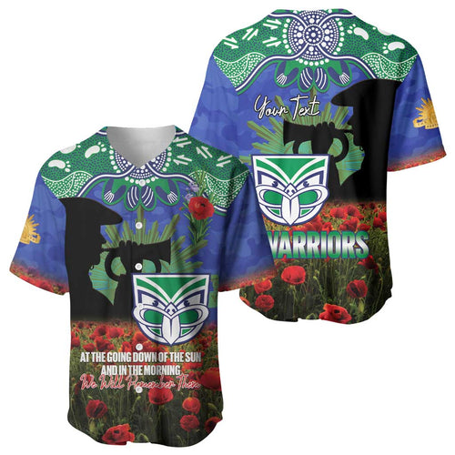 Personalised NZ Warriors Rugby ANZAC Day Baseball Jersey Last Post Poppy We Will Remember Them