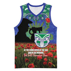Personalised NZ Warriors Rugby ANZAC Day Basketball Jersey Last Post Poppy We Will Remember Them