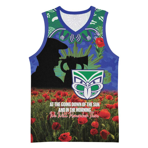 Personalised NZ Warriors Rugby ANZAC Day Basketball Jersey Last Post Poppy We Will Remember Them