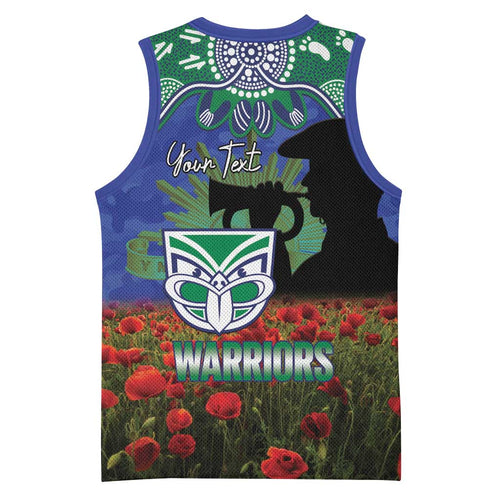 Personalised NZ Warriors Rugby ANZAC Day Basketball Jersey Last Post Poppy We Will Remember Them