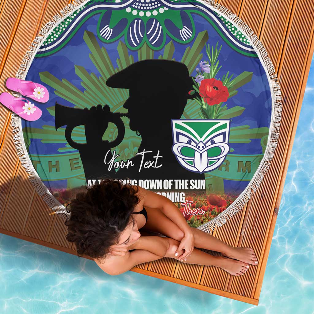 Personalised NZ Warriors Rugby ANZAC Day Beach Blanket Last Post Poppy We Will Remember Them