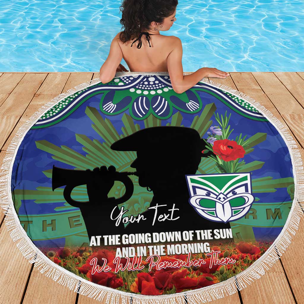 Personalised NZ Warriors Rugby ANZAC Day Beach Blanket Last Post Poppy We Will Remember Them