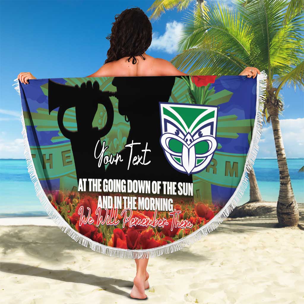 Personalised NZ Warriors Rugby ANZAC Day Beach Blanket Last Post Poppy We Will Remember Them