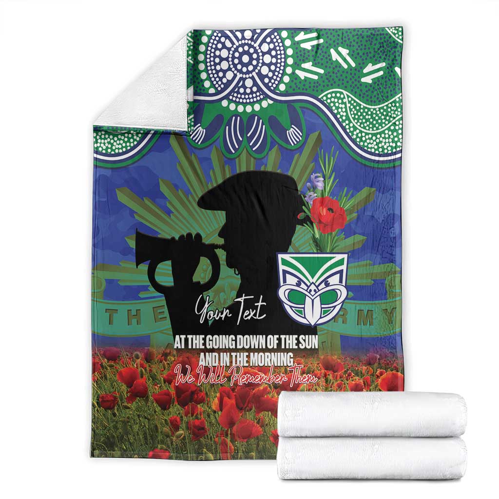 Personalised NZ Warriors Rugby ANZAC Day Blanket Last Post Poppy We Will Remember Them