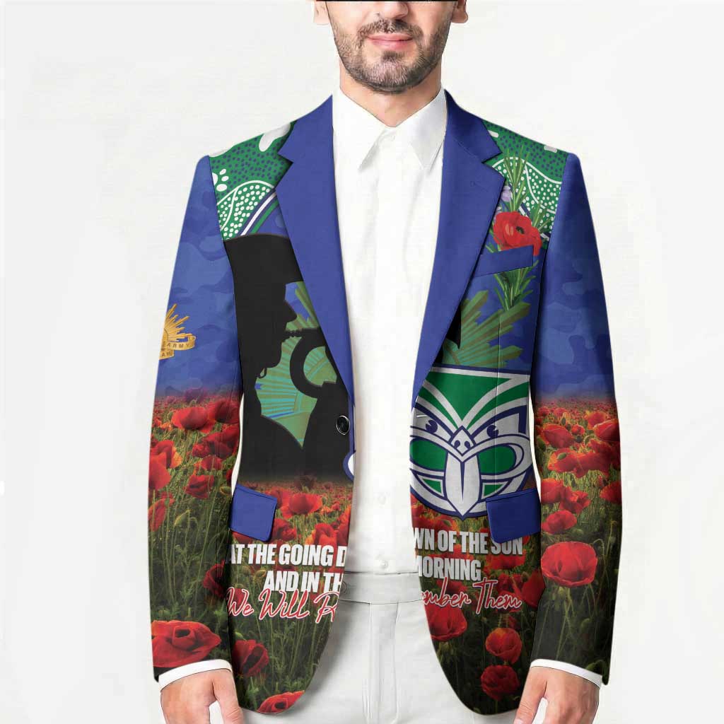 Personalised NZ Warriors Rugby ANZAC Day Blazer Last Post Poppy We Will Remember Them