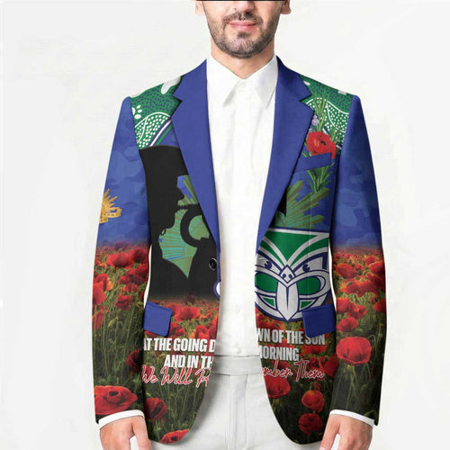 Personalised NZ Warriors Rugby ANZAC Day Blazer Last Post Poppy We Will Remember Them