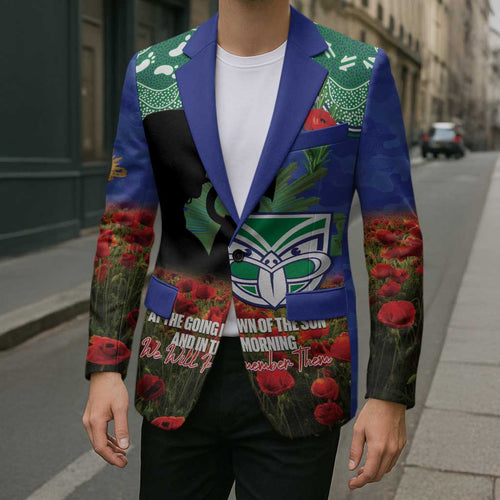 Personalised NZ Warriors Rugby ANZAC Day Blazer Last Post Poppy We Will Remember Them