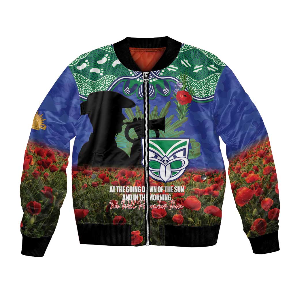 Personalised NZ Warriors Rugby ANZAC Day Bomber Jacket Last Post Poppy We Will Remember Them