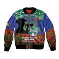 Personalised NZ Warriors Rugby ANZAC Day Bomber Jacket Last Post Poppy We Will Remember Them