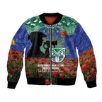 Personalised NZ Warriors Rugby ANZAC Day Bomber Jacket Last Post Poppy We Will Remember Them