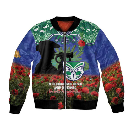 Personalised NZ Warriors Rugby ANZAC Day Bomber Jacket Last Post Poppy We Will Remember Them
