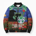 Personalised NZ Warriors Rugby ANZAC Day Bomber Puffer Jacket Last Post Poppy We Will Remember Them