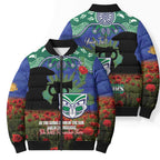 Personalised NZ Warriors Rugby ANZAC Day Bomber Puffer Jacket Last Post Poppy We Will Remember Them