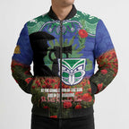 Personalised NZ Warriors Rugby ANZAC Day Bomber Puffer Jacket Last Post Poppy We Will Remember Them