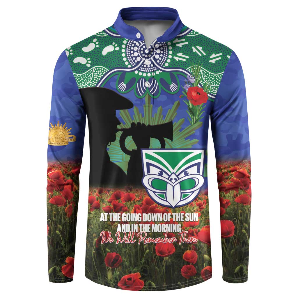 Personalised NZ Warriors Rugby ANZAC Day Button Sweatshirt Last Post Poppy We Will Remember Them