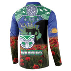 Personalised NZ Warriors Rugby ANZAC Day Button Sweatshirt Last Post Poppy We Will Remember Them