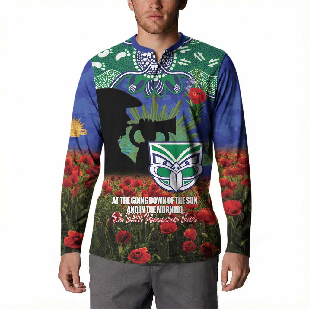 Personalised NZ Warriors Rugby ANZAC Day Button Sweatshirt Last Post Poppy We Will Remember Them