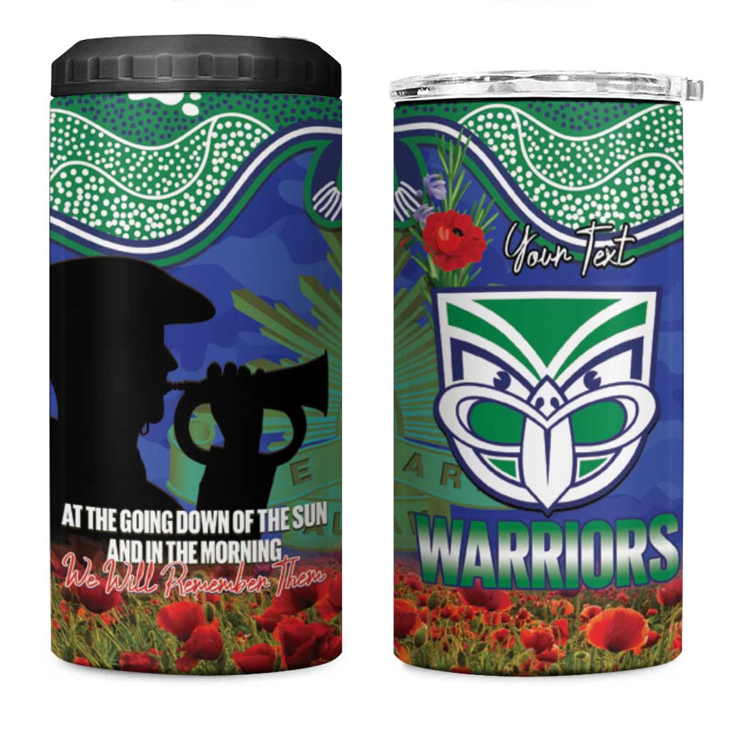 Personalised NZ Warriors Rugby ANZAC Day 4 in 1 Can Cooler Tumbler Last Post Poppy We Will Remember Them